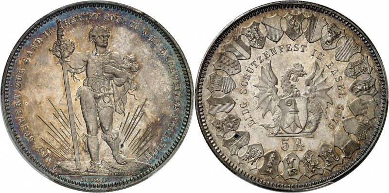 Bâle (canton de). Module de 5 francs commémoratif, concours de tir de Bâle 1879....