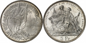 Tessin (canton du). Module de 5 francs commémoratif, concours de tir de Lugano 1883.
PCGS MS65 (33398300).
Av. TIRO FEDERALE IN LUGANO 1883. Écu de ...