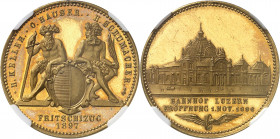 Confédération Helvétique (1848 à nos jours). Médaille d’Or, inauguration de la gare de Lucerne 1897.
NGC MS 62 (5783257-074).
Av. H. KELLER. O. HAUS...