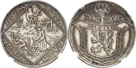 Première république tchécoslovaque (1918-1938). Médaille monétiforme au module de 5 dukatu en argent, 10e anniversaire de la République, par O. Spanie...
