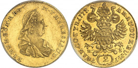 Marie-Thérèse (1740-1780). 2 ducats 1777 HS, Karlsbourg (Alba Iulia).
PCGS Genuine Tooled-UNC Detail (44031015).
Av. M. THERESIA. D: G. R. I. HUN. B...