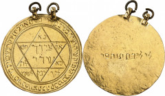 Mohamed el-Sadik, Bey (1859-1882). Amulette de protection nominative contre le mauvais œil ND (XIXe s.).
Av. Légende circulaire hébraïque. Étoile de ...