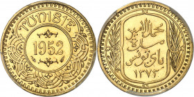 Mohamed Lamine, Bey (1943-1957). Module de 100 francs, aspect Flan bruni (PROOFLIKE) 1952 - AH 1372, Paris.
PCGS MS66PL (37615983).
Av. TUNISIE. Dan...
