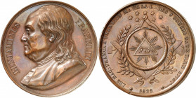République fédérale des États-Unis d’Amérique (1776-à nos jours). Médaille, Benjamin Franklin et la Loge des 9 sœurs par Pingret 5829 (1829), Paris.
...