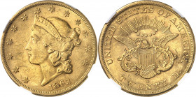 République fédérale des États-Unis d’Amérique (1776-à nos jours). 20 dollars Liberty, sans devise 1863, S, San Francisco.
NGC AU 55 (5785796-002).
A...