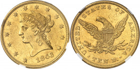 République fédérale des États-Unis d’Amérique (1776-à nos jours). 10 dollars Liberty, sans devise 1863, Philadelphie.
NGC AU DETAILS CLEANED (5783259...