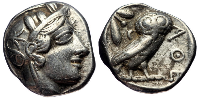 Attica, Athens AR Tetradrachm Silver, 16.85, 24mm) ca 454-404 BC. 
Obv: Head of ...