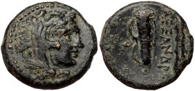 Macedon, uncertain mint, AE (bronze, 6,00 g, 19 mm) Alexander III 'the Great' (336-323 BC)
Obv: Head of Herakles to right, wearing lion skin headdres...