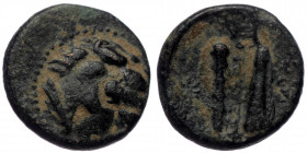 Kings of Macedon. Alexander III "the Great" (336-323 BC) 1/4 Unit AE (Bronze, 1.39g, 11mm) Uncertain mint in Western Asia Minor.
Obv: Head of Herakles...