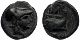 Macedonian Kingdom, Demetrios I Poliorketes. (306-283 BC) AE unit (Bronze, 12mm, 1.75g). Uncertain mint (possibly in Caria), 306-283 B.C. 
Obv: Head o...