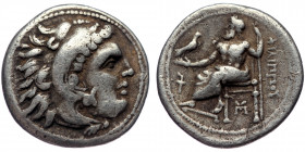 MACEDONIAN kINGDOM, Philip III Arrhidaios (323-317 BC) Drachm (Silver, 17mm, 4.16g), Sardes, 323-319. 
Obv: Head of Herakles to right, wearing lion's ...