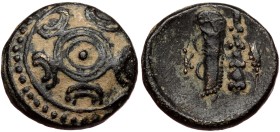 Kingdom of Macedon, uncertain mint in Asia Minor, AE (Bronze, 14mm, 3.43g), Alexander III the Great (336-323 BC).
Obv: Macedonian shield with dot on ...