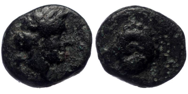 Troas. Kebren. AE (Bronze, 10mm, 1.07g) ca 387-310 BC
Obv: Head of ram right; K ...