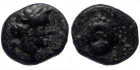 Troas. Kebren. AE (Bronze, 10mm, 1.07g) ca 387-310 BC
Obv: Head of ram right; K above.
Rev: Laureate head of Apollo right.
Ref: SNG Arikantürk 405.