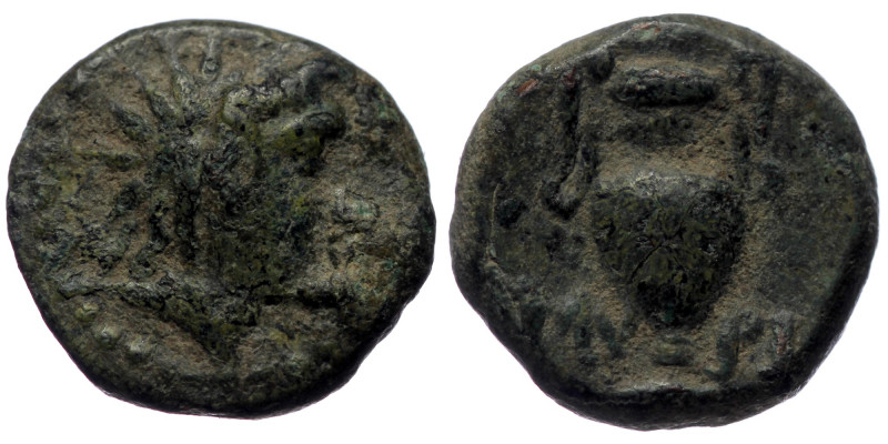 Aeolis. Myrina AE (Bronze, 1.56g, 12mm) 2nd-1st century BC. 
Obv: Radiate and dr...