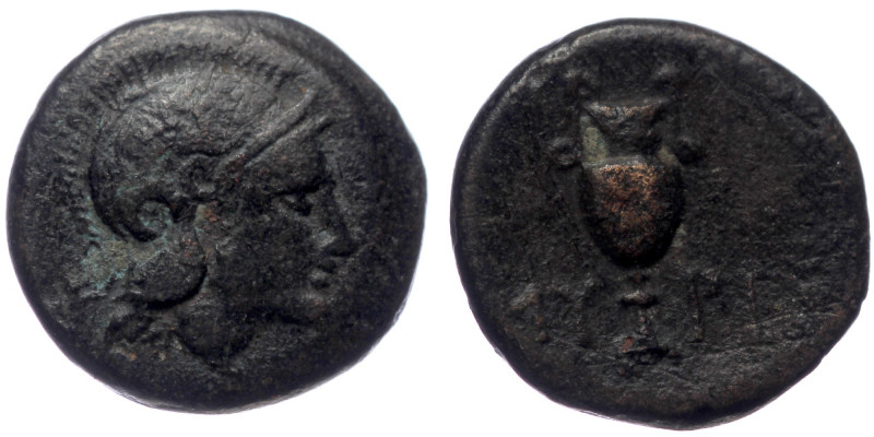 Aeolis. Myrina. AE (Bronze, 0.93g, 10mm) ca 5th-3rd centuries BC
Obv: Helmeted h...