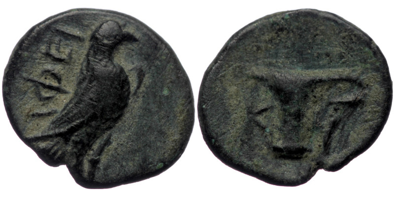 Aeolis, Kyme, AE chalkous (Bronze, 0.88g, 11mm), ca. 300-250 BC.
Obv: Eagle stan...