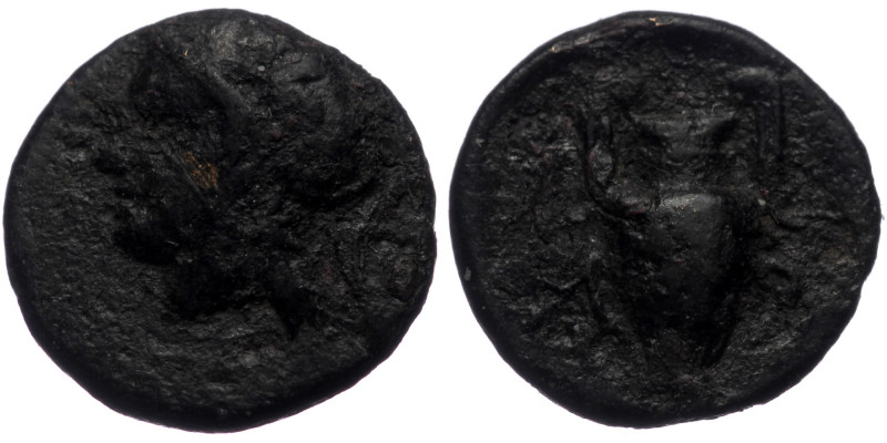 Aeolis, Myrina, AE (Bronze, 0.96g, 10mm), ca. 4th centure BC.
Obv: Head of Athen...