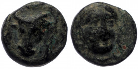 Aeolis, Larissa Phrikonis, AE (Bronze, 9,4 mm, 1,23 g), 4th century BC. 
Obv: Horned female head facing slightly to right. 
Rev. [ΛΑ], head of a bull ...