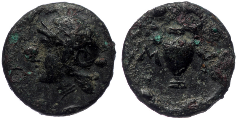 Aeolis, Myrina, AE (Bronze, 1,13 g, 11,6 mm), ca. 4th centure BC.
Obv: Head of A...