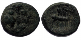 Ionia. Ephesos. AE (Bronze, 2.66g, 13mm) ca 50-27 BC Aineas (?), magistrate.
Obv: Bee within laurel wreath.
Rev: AINHAΣ, Stag standing right; monogram...