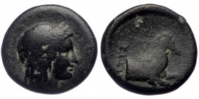 Ionia, Kolophon, AE chalkous (Bronze, 2.36g, 13mm), 4th - beginning of 3rd century BC. 
Obv: Laureate head of Apollo to right. 
Rev: [..]ATYΣ - [KOΛ] ...