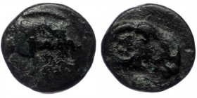 Ionia, Clazomene (?), AE (Bronze, 9,8 mm, 0,95 g), hellenistic or Roman period.
Obv: Forepart of winged boar right. 
Rev: Head of ram right. 
Ref: unp...