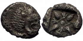 Ionia, Miletus, AR obol or 1/12 of stater (Silver, 10,1 mm, 1,04 g), late 6th-5th centuries BC. 
Obv: Forepart of roaring lion right, head reverted. 
...