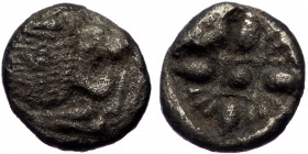 Ionia, Miletus, AR obol or 1/12 of stater (Silver, 9,3 mm, 0,94 g), late 6th-5th centuries BC. 
Obv: Forepart of roaring lion right, head reverted. 
R...