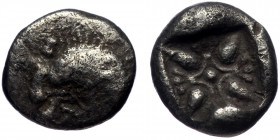 Ionia, Miletus, AR obol or 1/12 of stater (Silver, 9,7 mm, 1,10 g), late 6th-5th centuries BC. 
Obv: Forepart of roaring lion right, head reverted. 
R...