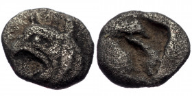 Ionia, Phokaia, AR obol (Silver, 8,2 mm, 0,66 g), ca. 521-478 BC.
Obv: Head of griffin left. 
Rev: Incuse square. 
Ref: SNG von Aulock 2118.