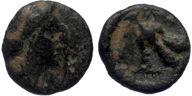 Caria, Rhodos, AE chalkous (Bronze, 10,6 mm, 0,80 g), ca. 408/7-385 BC. 
Obv: He...