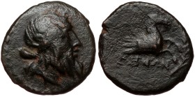Mysia. Lampsakos AE (Bronze, 6.11g, 19mm) ca 190-85 BC
Obv: Head of Priapos right, wearing ivy wreath.
Rev: ΛΑΜΨΑ / ΚΗΝΩΝ, Forepart of Pegasos right...