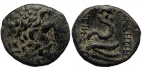 Mysia, Pergamon, AE (bronze, 6,70 g, 20 mm) after 133 BC
Obv: Laureate head of Asklepios right
Rev: AΣKΛHΠIOY ΣΩTHΡOΣ, serpent coiled around omphalos
...