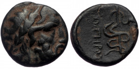 Mysia, Pergamon, AE (Bronze, 17mm, 4.55g), ca. 150-120 BC.
Obv: Laureate head of Asklepios right. 
Rev: [AΣKΛHΠIOY] - [Σ]ΩTHPoΣ, serpent-entwined staf...