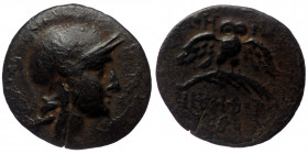 Mysia, Pergamon, AE (Bronze, 18,6 mm, 2,39 g), ca. 200 BC.
Obv: Helmeted head of Athena right, star on helmet. 
Rev: AΘΗ - N[ΑΣ] - ΝΙΚΗΦoΡ[oΥ], owl st...