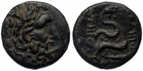 Mysia, Pergamon, AE (Bronze, 20,0 mm, 8,75 g), ca. 150-120 BC.
Obv: Laureate head of Asklepios right. 
Rev: [AΣK]ΛHΠI[OY] - [Σ]ΩTHP[oΣ], serpent-entwi...