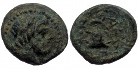 Phrygia. Apameia AE (Bronze, 1.96g, 13mm) 133-48 BC unknown magistrate.
Obv: Laureate head of Zeus right.
Rev: ΑΠΑME / N…, Macedonian crescet helmet r...