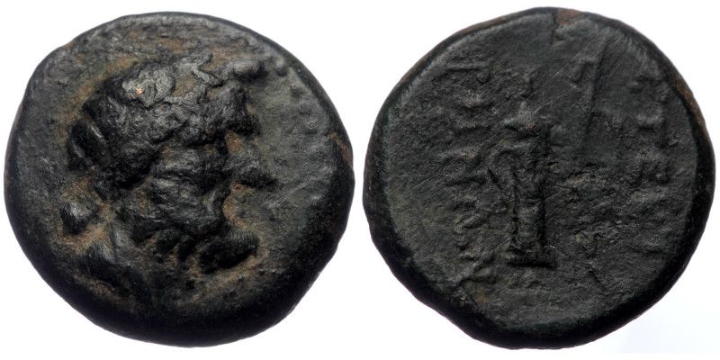Phrygia. Stektorion AE (Bronze, 5.30g, 15mm) ca 100-0 BC.
Obv: Bearded head righ...