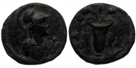 Aeolis, Elaea AE (Bronze, 1.83g, 14mm) Issue: First half of the second century
Obv: bust of Athena, right, wearing helmet and aegis
Rev: ΕΛΑEΤ[ΩΝ]; ba...