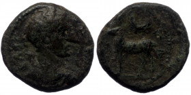 Pamphylia, Perge AE (Bronze, 1.59g, 11mm) Hadrian (117-138)
Obv: ΑΔΡΙΑ ΚΑΙϹ; laureate and cuirassed bust of Hadrian, r., with paludamentum, seen from ...