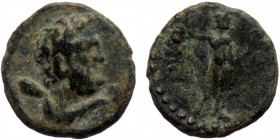 Lycaonia. Iconium (ca 200-185 BC) AE hemiassarion (Bronze, 14mm, 2.16g) Antonine Period, 138-192.
Obv: Bearded bust of Herakles to right wearing lion'...