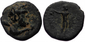 Lycaonia. Iconium (ca 200-185 BC) AE hemiassarion (Bronze, 13mm, 2.05g) Antonine Period, 138-192.
Obv: Bearded bust of Herakles to right wearing lion'...