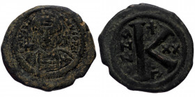 Justinian I (527-565) Æ Half Follis (Bronze, 28mm, 9.58g) Theoupolis (Antioch) mint. Dated RY 20 (546/7). 
Obv: D N IVSTINI–ANVS P P AVC - helmeted an...