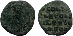 Constantine VII Pophyrogenitus with ROMANUS I (913-959) AE Follis (Bronze, 8.69g, 25mm) Constantinople. 
Obv: + COҺST ЬASIL RωM, Crowned bust of Const...