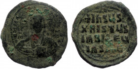 Anonymous attributed to Basil II & Constantine VIII, circa 976-1025 AE Follis (Bronze, 31mm, 11.03g) Constantinople. 
Obv: +EMMA-NOVHΛ/ IC XC Bust of ...