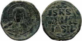 Constantine X Ducas (1059-1067) AE Anonymous, follis (Bronze, 28mm, 10.13g) Constantinople 
Obv: Facing bust of Christ, nimbate; IC - XC to left and r...