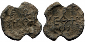 Unreaserched lead seal (Lead, 12.22g, 25mm)
Obv: Cruciform monogram within wreath 
Rev: Cruciform monogram within wreath