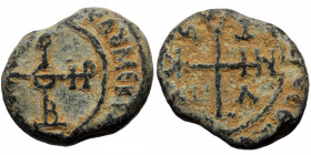 Unreaserched lead seal (Lead, 13.81g, 22mm) 
Obv: Cruciform monogram within circular linear border. Greek Legend around 
Rev: Cruciform monogram withi...