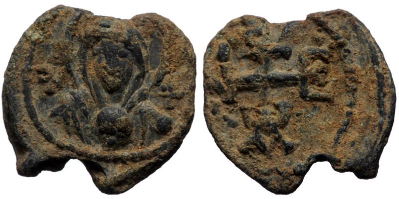Unreaserched lead seal (Lead, 5.72g, 19mm) 
Obv: Nimbate bust of the Virgin, Chr...